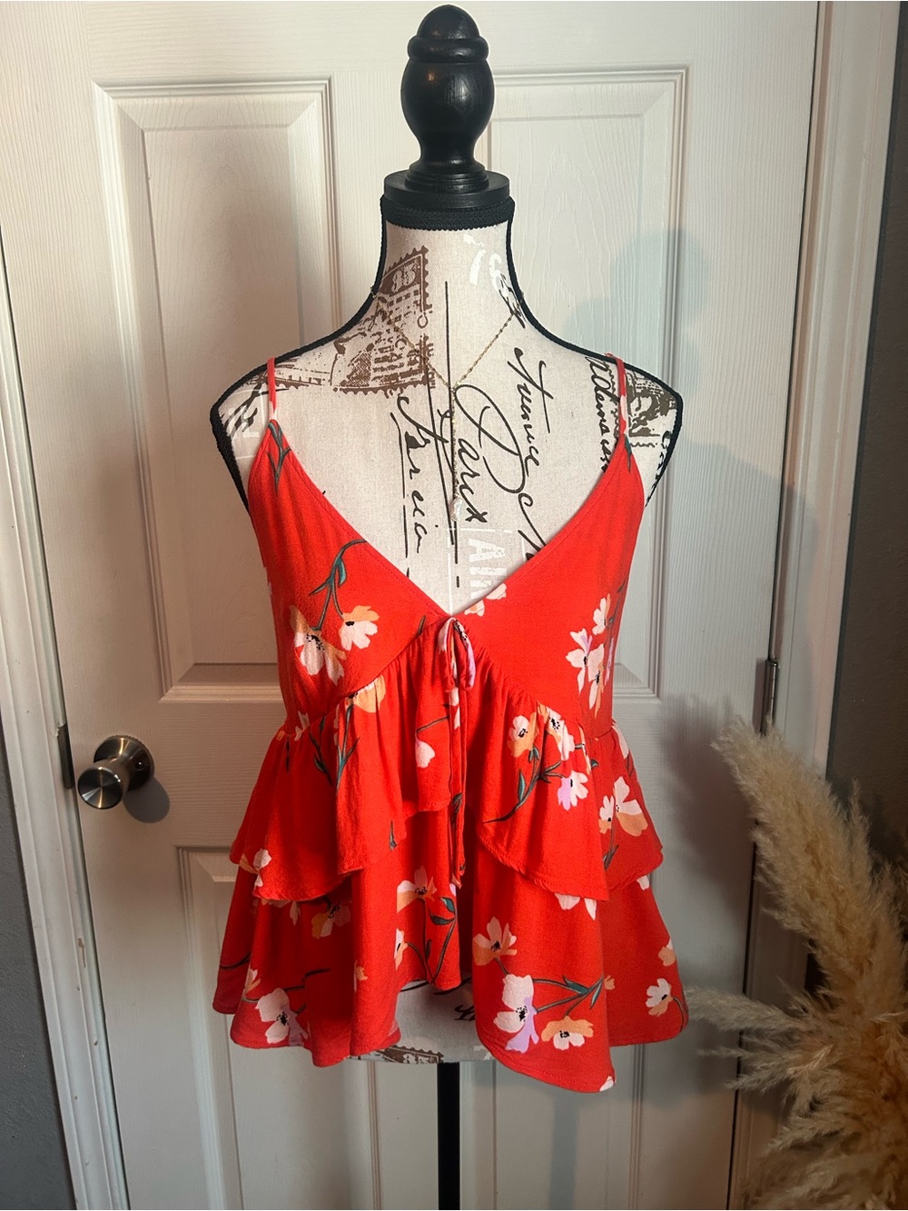 BB Dakota Red Floral Tiered Ruffle Cami